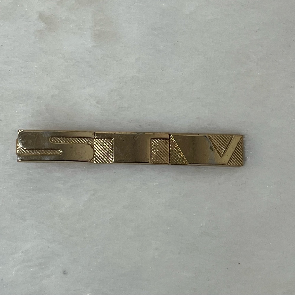 Vintage Gold Tone Tie Bar Clip “Stv” Hickok Usa